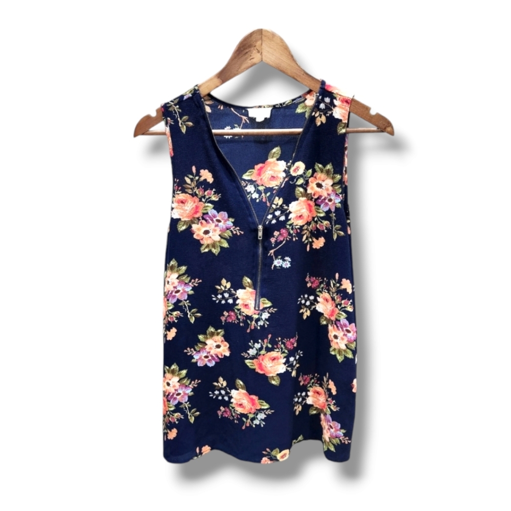 Tovia Floral Print V-Neck Sleeveless Blouse | Medium